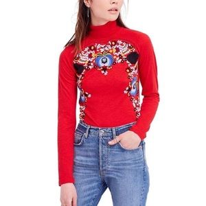 Free People Disco Rose Turtleneck Top